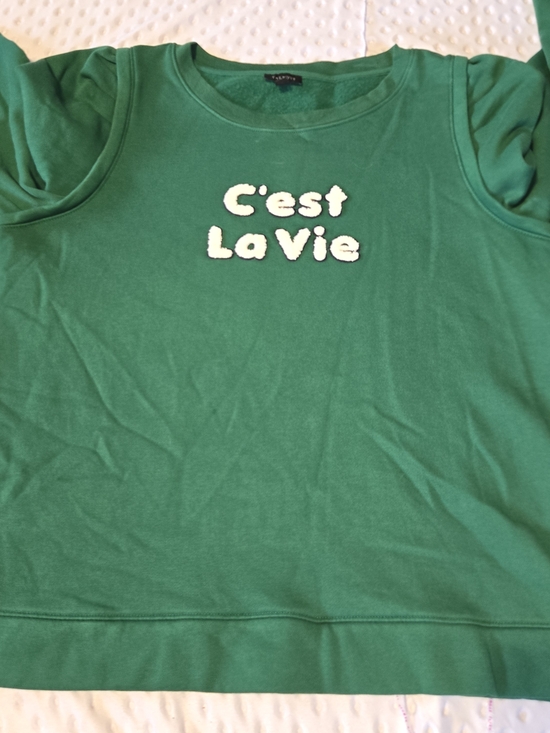 Talbots Tops - Talbots Green Embroidered C’La Vie Long Sleeve Sweatshirt Size M